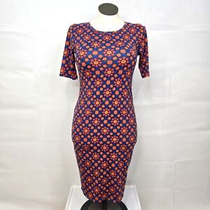 3/$25 LuLaRoe Julia Blue Orange Floral Short Sleeve Round Neck Sz Small